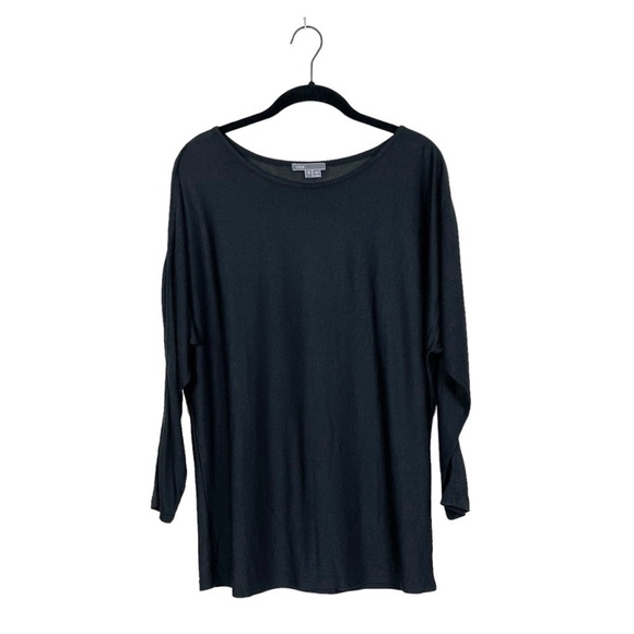Vince Black Dolman Long Sleeve Rayon Top Minimalist Mesh Detail Boat Neck Size S - Picture 1 of 9